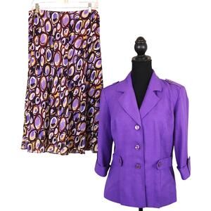 Vintage Y2K Dana Kay Purple Skirt Suit Set Fairycore Ruffle Military Flowy 8
